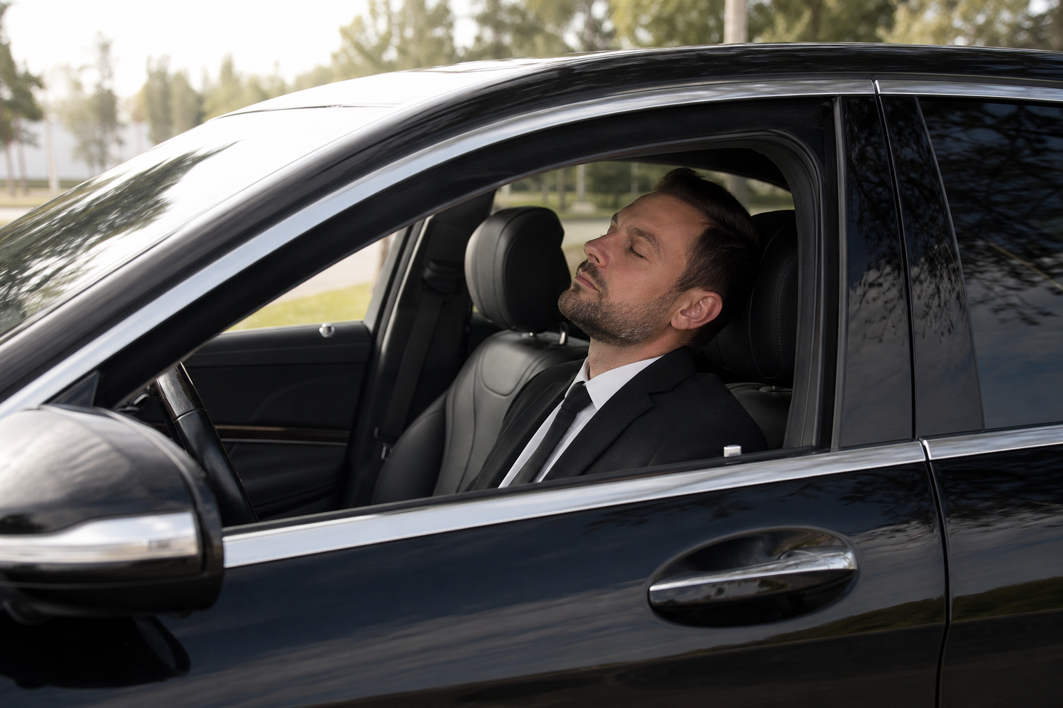 sommeil chauffeur privé : un chauffeur reposé au volant d'un véhicule de luxe
